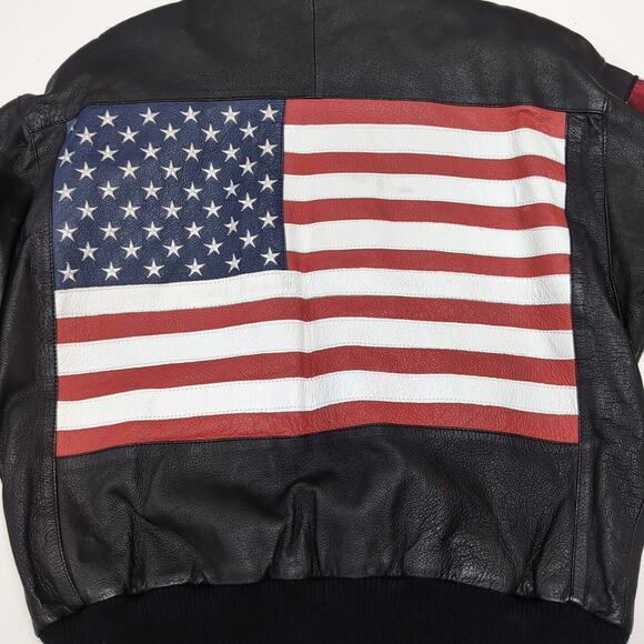 VTG Wilsons Leather Bomber Jacket Men's M Black USA Flag International Flags - Picture 3 of 16